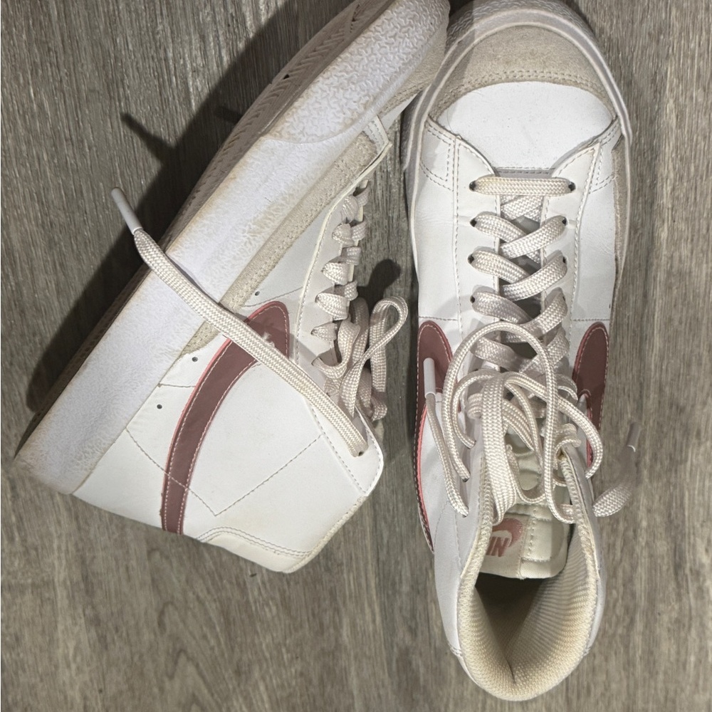Nike White and Pink High-Top Sneakers